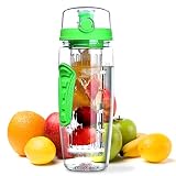 OMORC 32 OZ Sport Fruit Infuser Water Bottle, Flip Top Lid & Dual Anti-Slip Grips, BPA Free Infuser Water Bottle, Free Recipes and A Cleaning Brush Gifts, Ideal for Your Office and Home(Light Green)