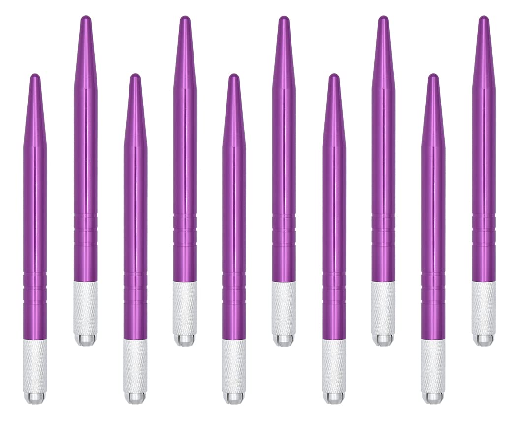XIAOYU 10 Pieces Microblading Pens Manual Eyebrow Tattoo Pens Light Microblading Handles for Makeup Eyebrow Tattoo Supplies(Purple)