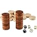 Amerous Thread Wooden Checkers Pieces Nature Wood Backgammon Pieces with Drawstring Bag, 5 Dices Included