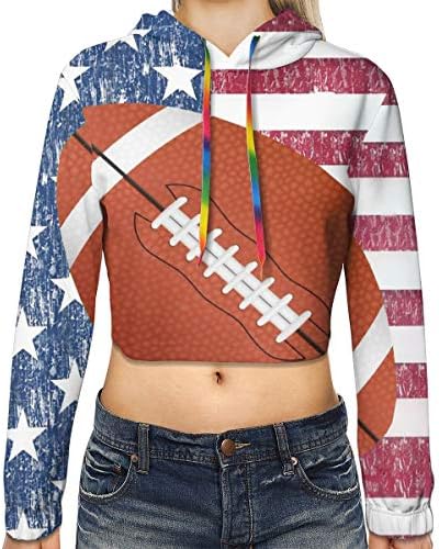 Womens Crop Top Hood American Flag 