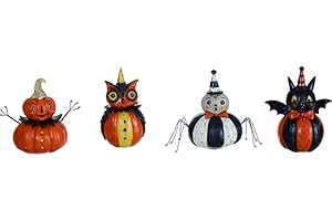 JOHANNA PARKER HALLOWEEN COLLECTION Johanna Parker Pumpkin Body Peeps Pumpkin, Owl, Spider and Bat 4.5 x 3 Resin Shelf Sitter Figurine Set of 4