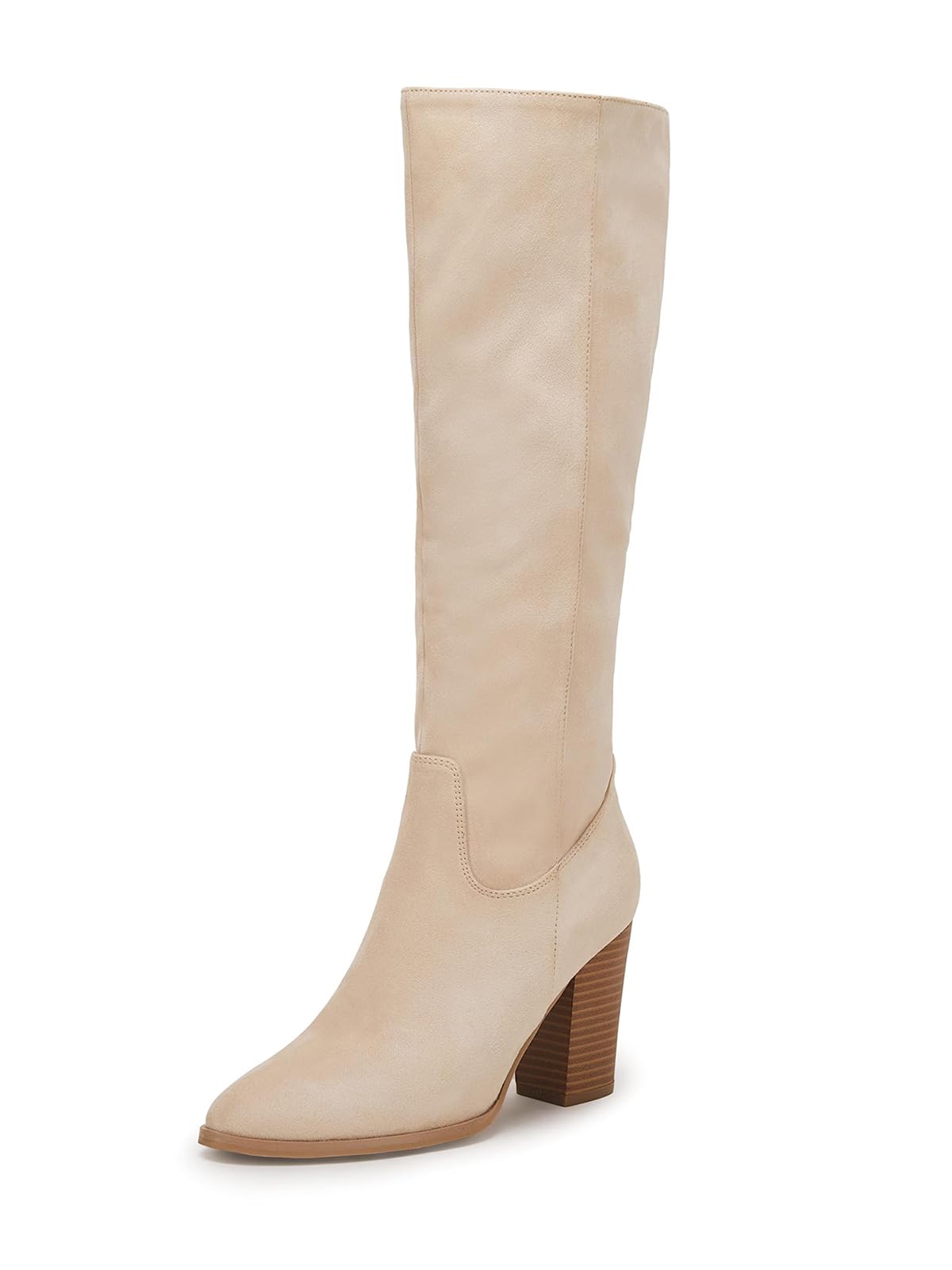 Coutgo Womens Faux Suede Knee High Boots Side Zipper Chunky Heel ...