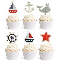 Nautical Cupcake Toppers Whale Cake Decorations For Baby Shower Wedding Birthday Party 24 Counts By GOCROWN