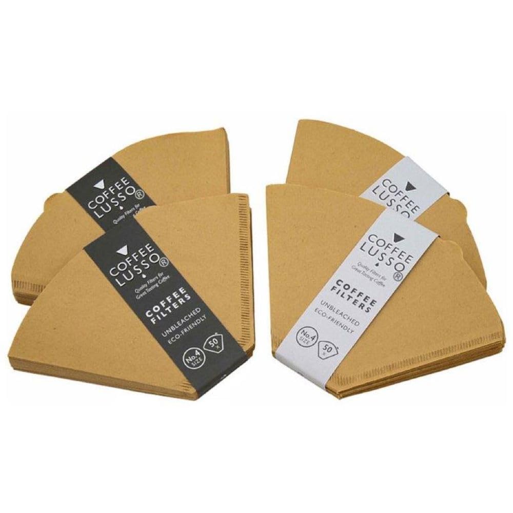Size 4/No.4/1x4 Coffee Filter Papers by COFFEE LUSSO, Cone Shaped, Unbleached, Eco Friendly (200)