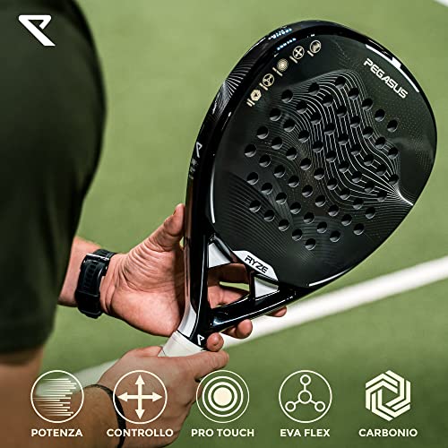RYZE Padel Racket 100% Carbon Fibre - Maximum Power + Control - with EVA-17 Flex - Lightweight and Durable Structure - Padel Racket for Men and Women - Case Included