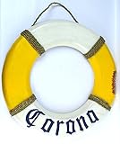 Hand Carved Blue Letters Corona Beer Life Ring Buoy Lifesaver Wooden Wall Hanging Art Sign Tiki Bar