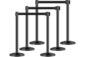 VEVOR Stanchion Post, 6 Pcs Stanchions with Retractable Belts, Carbon Steel Black Stanchions Queue with Sand Injection Hollow Base, Crowd Control Barriers for Theaters, Parties, Weddings, Exhibitions