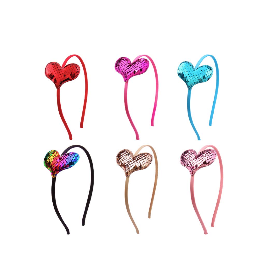 6PCS Sequin Headbands Glitter Heart Hairbands Love Shape Hoop for Girls Kids Children