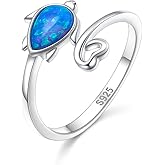 FLYOW 925 Sterling Silver Blue Opal Sea Turtle Toe Rings for Women Turtle Jewelry Adjustable Size