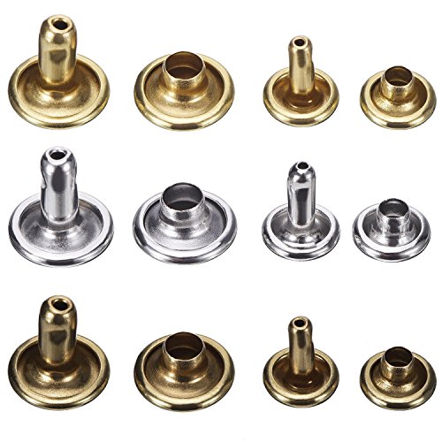 Seloky 210 Set 2 Sizes Leather Rivets Double Cap Rivet Tubular Metal Studs with 3 Fixing Tool Kit for Leather Craft Repairing Decoration,2 Sizes and 3 Colors (Gold, Silver and Bronze)
