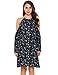 BEAUTYTALK Women's Scoop-Neck Floral Long-Sleeve Short Straight Dress, Navy Blue, X-Large