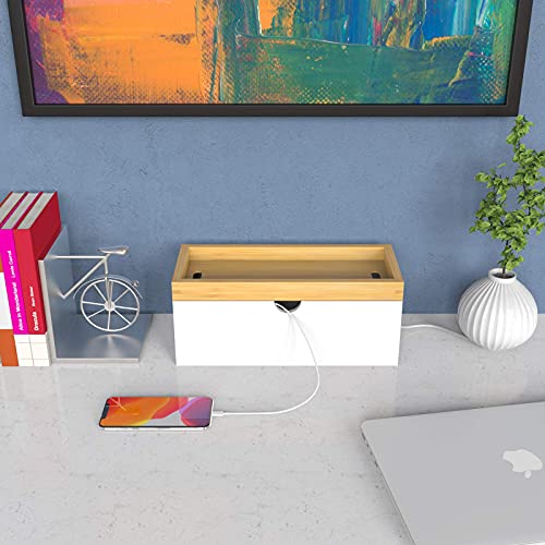Bamboo Cable Management Box, Large Cord Organizer Box Cable Box to Hide