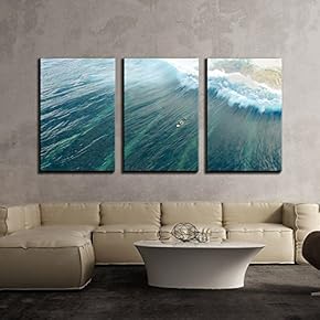 3 Piece Canvas Wall Art - The Boat in Blue Ocean with Wave - Modern Home Art Stretched and Framed Ready to Hang - 16"x24"x3 Panels