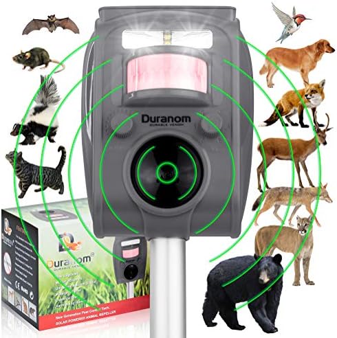 DURANOM Ultrasonic Animal Repeller Outdoor - Cat Deer Repellent Solar