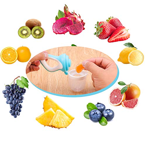 Baby Food Feeder/Fruit Feeder Pacifier(1 Pack) incluing 3pcs BPA-Free Soft Silicone Teethers,2 Pack Baby Feeding Spoons,Infant Fruit Teething Toy - Blue