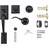 AmazonBasics Modern Exterior Door Handle with Right-Hand Wave Door Lever and Deadbolt Lock Set, Matte Black