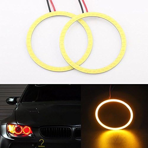 AnyWanted 1 Pair Amber 60mm-130MM Car DRL Angel Eyes Halo Ring Lamp Light Bulb SMD LED Fog Light Headlight COB 12V