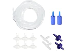 AQUANEAT 14Feet Aquarium Airline Tubing, Standard 3/16" Tubing, Air Pump Accessories,with Air Stones, Check Valves, Suction Cups and Connectors (Clear)