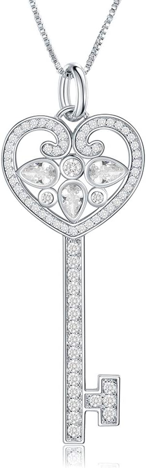 SKA JEWELRY Heart Key Necklace for Girls Women CZ Love Key Pendant Necklace Adjustable 20"
