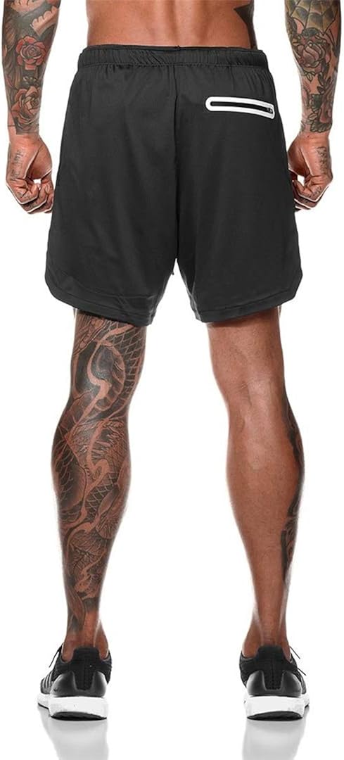 Akk Men's 2 in 1 Running Shorts Workout Training Yoga Gym Sport Short Pants with Zipper Phone Pockets: Clothing