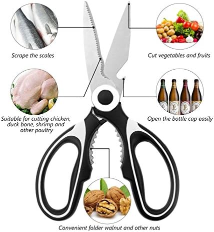 PepperZ Professional Kitchen Scissors: Stainless Steel Multi Purpose Heavy duty Sharp utility Kitchen Scissors for Poultry, Meat, Nuts, Herbs and other culinary cooking items. 100% safe &amp; effective
