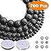 Paxcoo 700pcs Lava Beads Black Lava Stone Rock Beads Kit with Bracelet Spacers and Bracelet String for Essential Oils Adult Jewelry Making Supplies