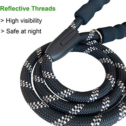 iYoShop Strong Dog Leash with Comfortable Padded Handle and Highly Reflective Threads for Medium and Large Dogs (3/8" X 6FT, Black)