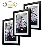 8 by 10 inch Black Picture Frame Made to Display Pictures 6x8 with Mat or 8x10 Without Mat 3 Pack One Set for Wall & Tabletop Chirstmas Holiday Home Gift