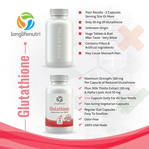 Reduced L Glutathione Supplement 500mg GSH 60 Vegetarian Capsules