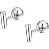 Stainless Steel Stud Earring 1 Pair Silvery Screw Back Earrings Screwback Hypoallergenic Cartilage Jewellery Helix Tragus Jewelry for Sensitive Ears Women Ladies Aretes De Mujer