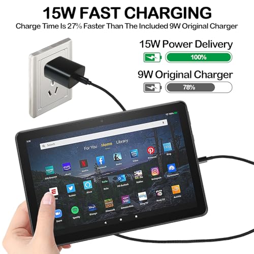 USB-C Fast Charger for New Kindle(11th Gen), Kindle Paperwhite(11th Gen),New Fire HD 8,8Plus,10,10Plus,Kids,Kids Pro,Max 11 Tablet(2020-2025 Release), -6.6Ft USB-C Cable,15W Power Adapter