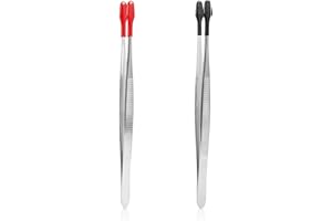 2pcs Tweezers with Rubber Tips, Silicone Straight Flat Tipped Tweezers Stainless Steel Gem Stamp Tweezers Non-Slip Long Craft