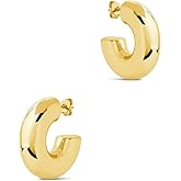 CONRAN KREMIX Waterproof Chunky Gold Hoops Earrings for Women Non Tarnish, Thick Gold Plated Circle Open Hoop,Lightweight Hollow Earrings Trendy