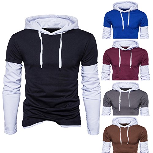 Simayixx Hoodies for Men, Hooded Sweatshirt Plus Size Midweight Pullover Sweaters Color Patchwork Basic Blouses Tunic Tops - Thumbnail 3