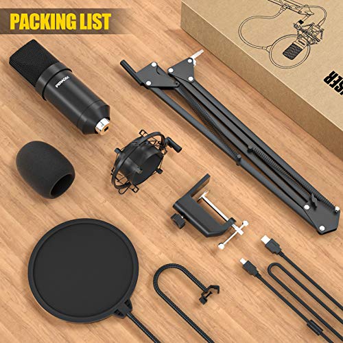 USB Micrófono de Condensador,Microfono para Micro Pc,Microphone con Soporte Microfono,Microfono Profesional, Microfonos para Grabar Brazo Microfono