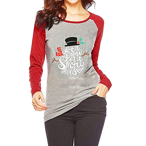 Baiggooswt Holiday Snowman T-Shirt Womens Funny O-Neck Tops Raglan Baseball Tee Let It Snow Christmas Letter
