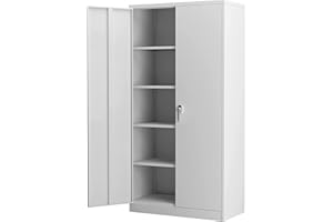 Aobabo 72 Inch Tall 2 Door Locking Metal Storage Cabinet Organizer with 4 Adjustable Shelves and 2 Keys for Garages and Offices, Gray
