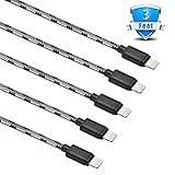Travalo 3 Feet Nylon Braided Lightning Cable USB Charging Cord for iPhone iPad and iPod（5 Pack）