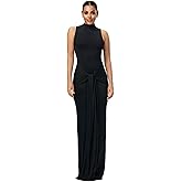 RARITYUS Women's Sexy Sleeveless Tie Waist Maxi Dress Elegant Mock Neck Ruched Bodycon Long Dress Sleeveless Party Dress