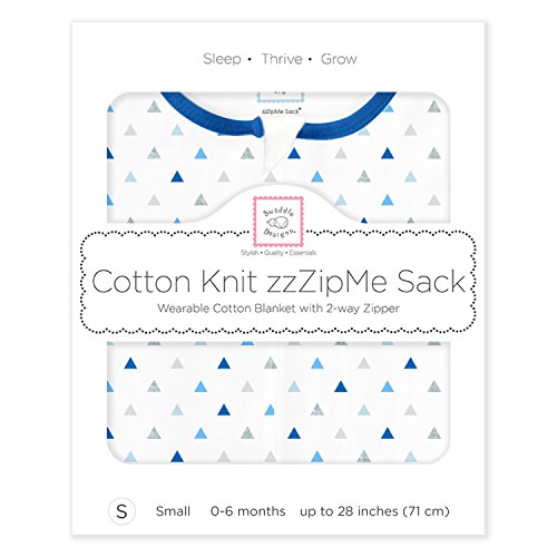 SwaddleDesigns Cotton Sleeping Sack with 2-Way Zipper, Blue Tiny Triangle Shimmer, Large