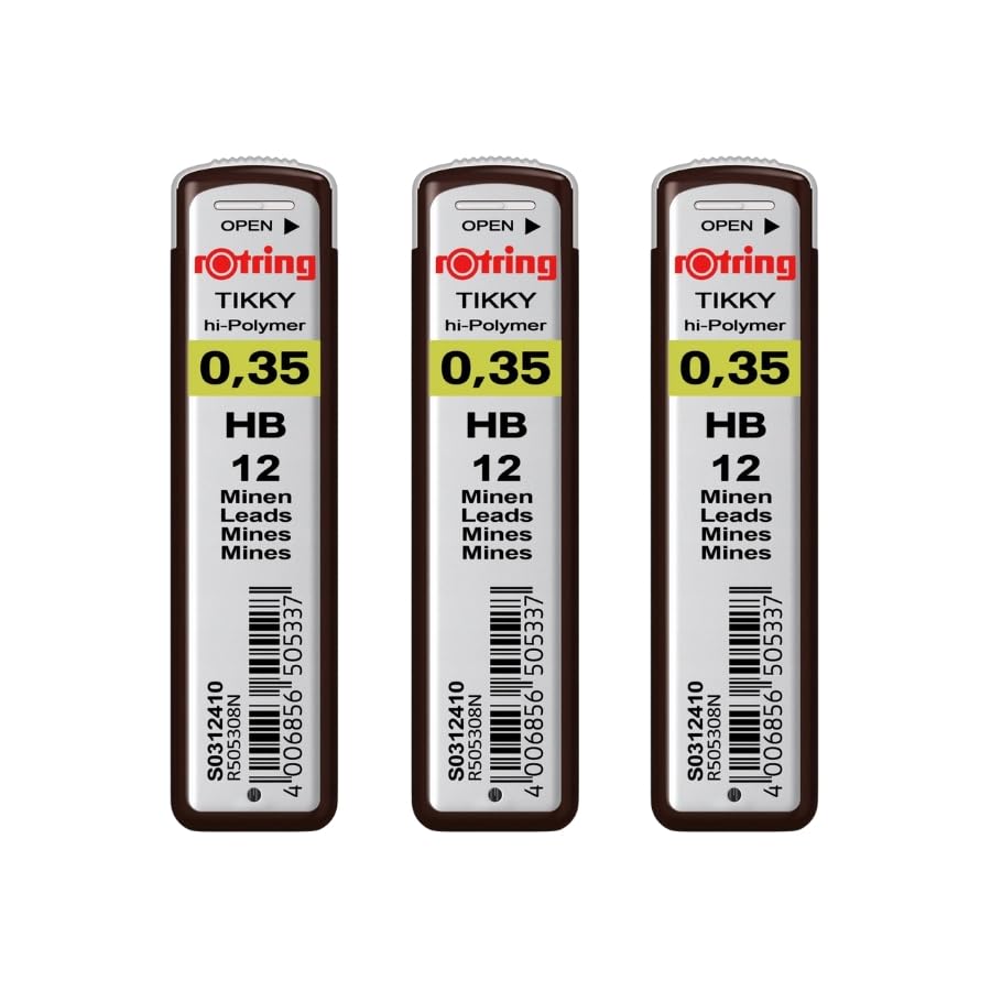 rOtring 0.35 mm HB Leads for Mechanical Pencil | 3 pack of 12