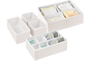 mDesign Soft Fabric Dresser Drawer/Closet Divided Storage Organizer Bins for Nursery - Holds Blankets, Bibs, Socks, Lotion, Clothes, Shoes, Toys, Jane Collection - Set of 5 - Cream/White