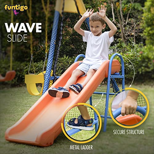 FUNTIGO Kids Swing Set Metal Swing Sets for Backyard Toddler with