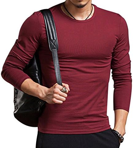 AKENA Men's Fashion Stretchy Crew Neck V-Neck Casual Long Sleeve T-Shirts Tops