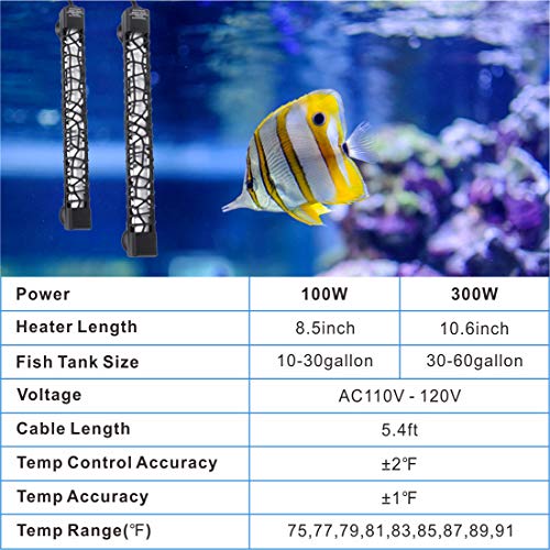 hygger Submersible Aquarium Heater,100W /300W Adjustable Fish Tank