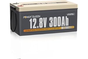 Power Queen 12.8V 300Ah 3840Wh LiFePO4 Battery, Built-in 200A BMS, Lithium Battery 2560W Power Output, Up to 15000+ Deep Cycles, 10-Year Life, Perfect for Solar, RV, Marine, Off-Grid