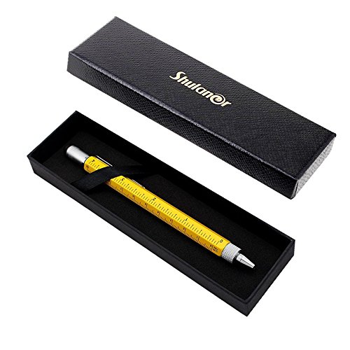 Shulaner 6 in 1 Multifunction Tech Tool Ballpoint Pen with Ruler Level Stylus and Two-head Screwdriver Gift for Men, Yellow, 2 Pack