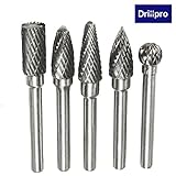 Drillpro 5pcs x 1/4'' Head Tungsten Carbide Rotary Point Burrs Die Grinder 6mm Shank Cutter