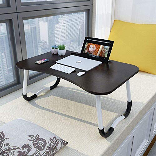 Laptop Desk Bed Tray, Foldable Lap Desk Bed Table for Breakfast Serving, Notebook Table with Tablet Slots for Couch Floor for Adults/Students/Kids – Black
