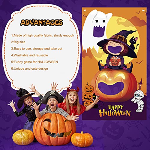 Halloween Party Game Set Halloween Bean Bag Toss Game with Pumpkin Ghost Witch Happy Halloween Banner and Cute Bean Bags Party Game for Halloween, Funny Family Halloween Game for Kids Indoor Outdoor